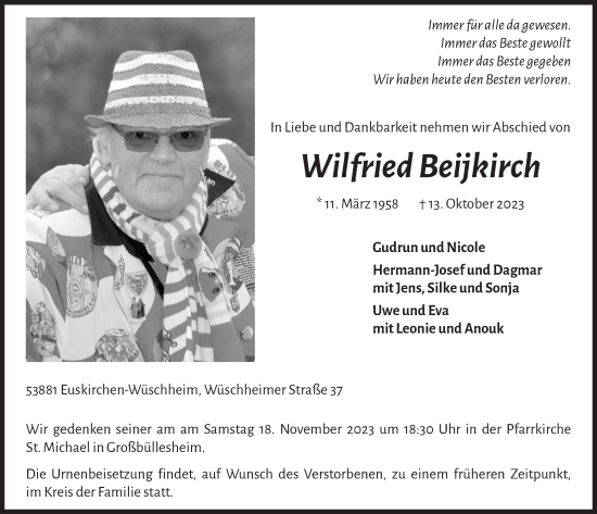 Anzeige von Wilfried Beijkirch von  Blickpunkt Euskirchen 