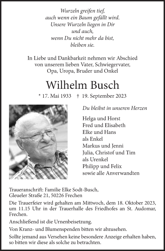 Anzeige von Wilhelm Busch von  Wochenende 