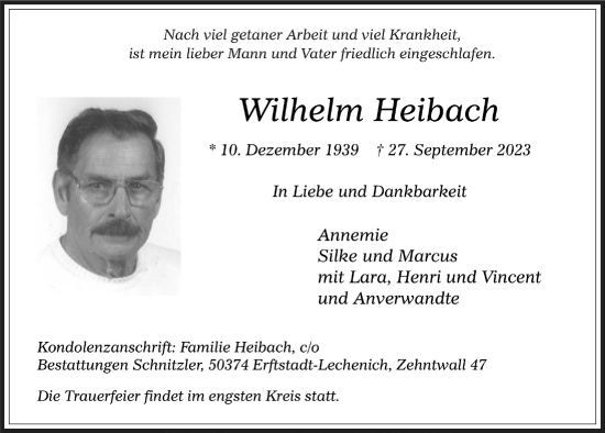 Anzeige von Wilhelm Heibach von  Werbepost 
