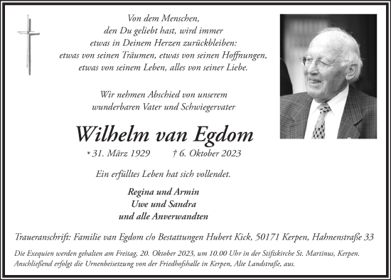 Anzeige von Wilhelm van Egdom von  Werbepost 