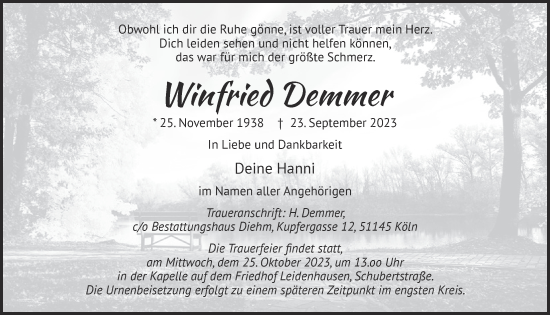 Anzeige von Winfried Demmer von  EXPRESS - Die Woche 