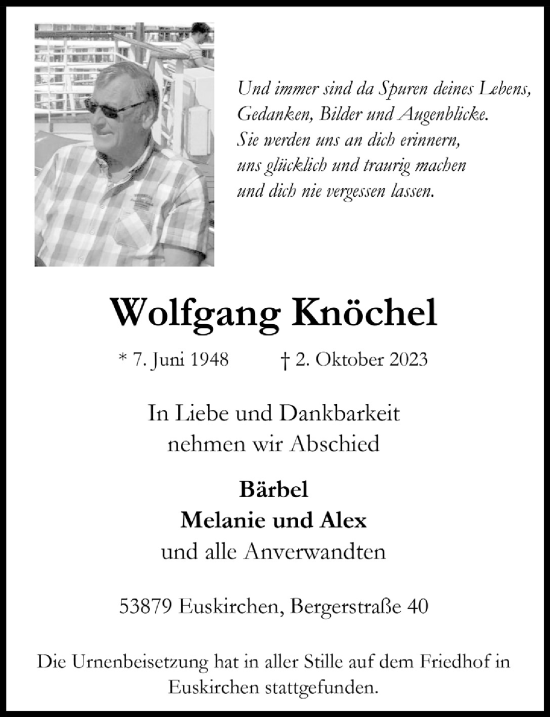 Anzeige von Wolfgang Knöchel von  Blickpunkt Euskirchen 
