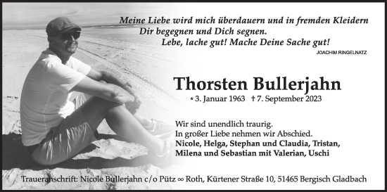 Anzeige von Thorsten Bullerjahn von Kölner Stadt-Anzeiger / Kölnische Rundschau / Express