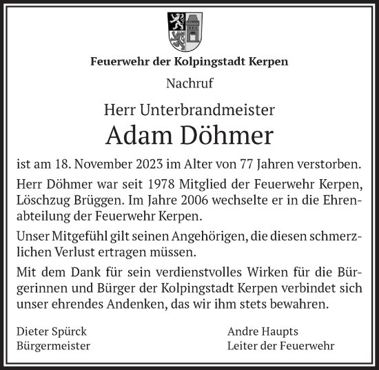 Anzeige von Adam Döhmer von  Werbepost 