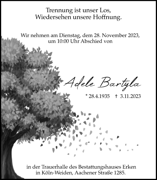 Anzeige von Adele Bartyla von Kölner Stadt-Anzeiger / Kölnische Rundschau / Express