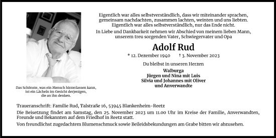 Anzeige von Adolf Rud von Kölner Stadt-Anzeiger / Kölnische Rundschau / Express