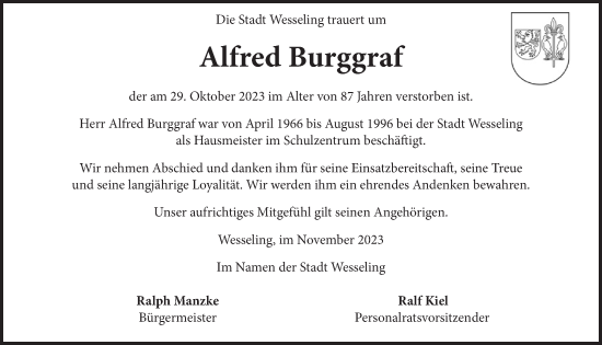 Anzeige von Alfred Burggraf von  Schlossbote/Werbekurier 
