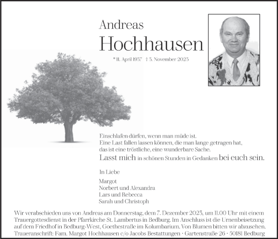 Anzeige von Andreas Hochhausen von  Werbepost 