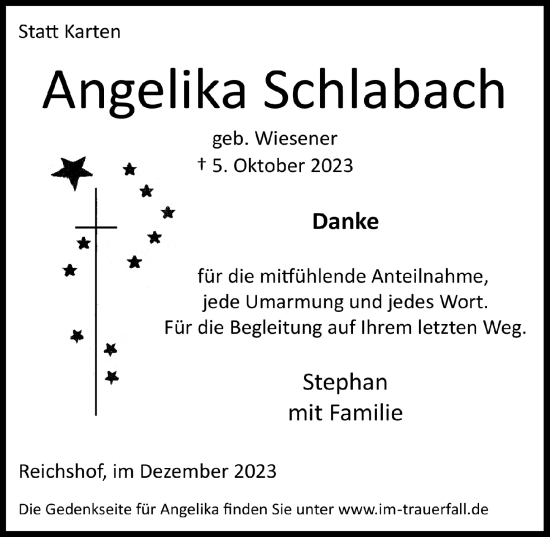Anzeige von Angelika Schlabach von  Lokalanzeiger 