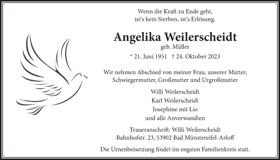 Anzeige von Angelika Weilerscheidt von  Blickpunkt Euskirchen 