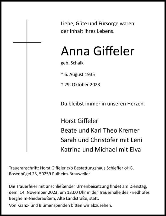 Anzeige von Anna Giffeler von  Werbepost 