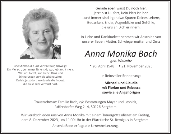 Anzeige von Anna Monika Bach von  Werbepost 