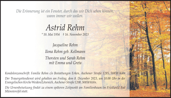 Anzeige von Astrid Rehm von  EXPRESS - Die Woche 