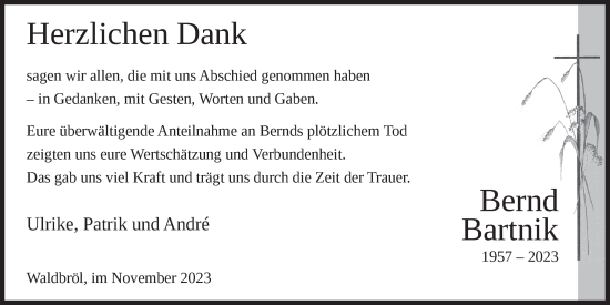 Anzeige von Bernd Bartnik von  Lokalanzeiger 