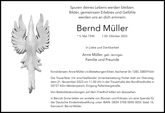 Anzeige von Bernd Müller von Kölner Stadt-Anzeiger / Kölnische Rundschau / Express