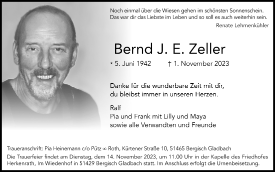Anzeige von Bernd J. E. Zeller von Kölner Stadt-Anzeiger / Kölnische Rundschau / Express