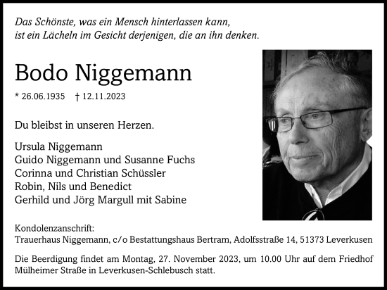 Anzeige von Bodo Niggemann von Kölner Stadt-Anzeiger / Kölnische Rundschau / Express