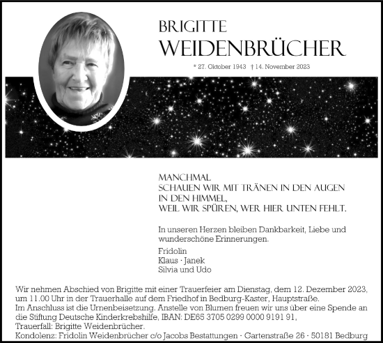 Anzeige von Brigitte Weidenbrücher von  Werbepost 