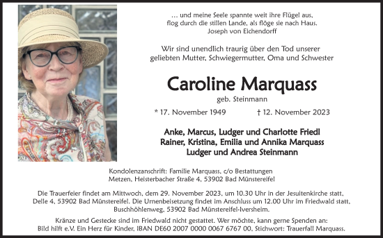 Anzeige von Caroline Marquass von Kölner Stadt-Anzeiger / Kölnische Rundschau / Express