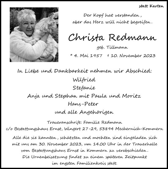 Anzeige von Christa Redmann von  Blickpunkt Euskirchen 