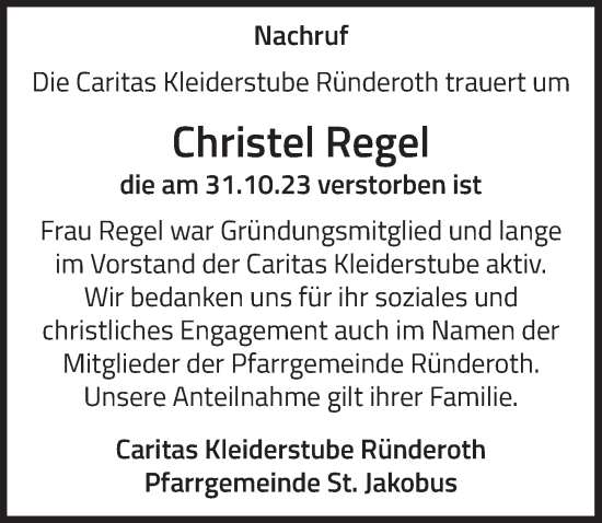 Anzeige von Christel Regel von  Anzeigen Echo 