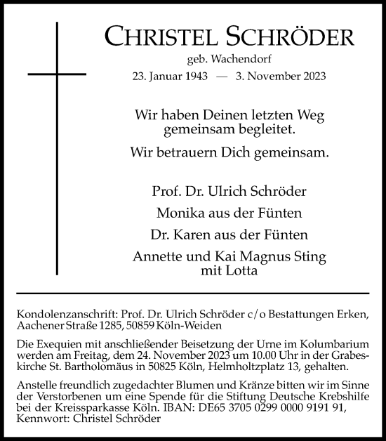 Anzeige von Christel Schröder von Kölner Stadt-Anzeiger / Kölnische Rundschau / Express
