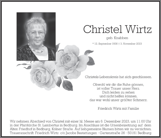 Anzeige von Christel Wirtz von  Werbepost 