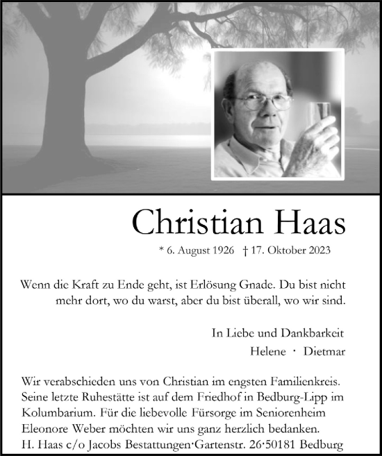 Anzeige von Christian Haas von  Werbepost 