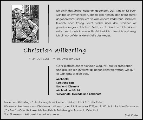 Anzeige von Christian Wilkerling von Kölner Stadt-Anzeiger / Kölnische Rundschau / Express