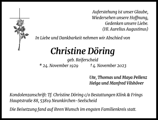 Anzeige von Christine Döring von Kölner Stadt-Anzeiger / Kölnische Rundschau / Express