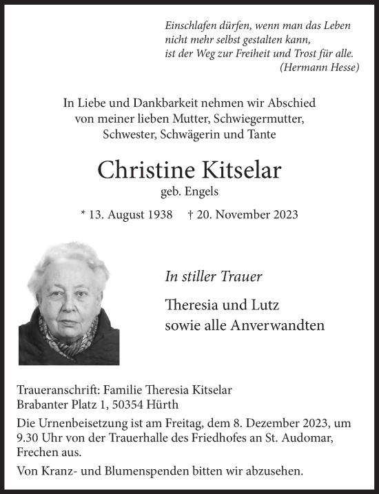 Anzeige von Christine Kitselar von  Wochenende 