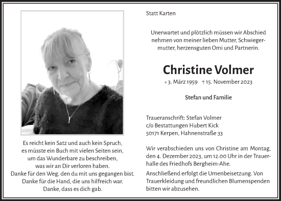Anzeige von Christine Volmer von  Werbepost 