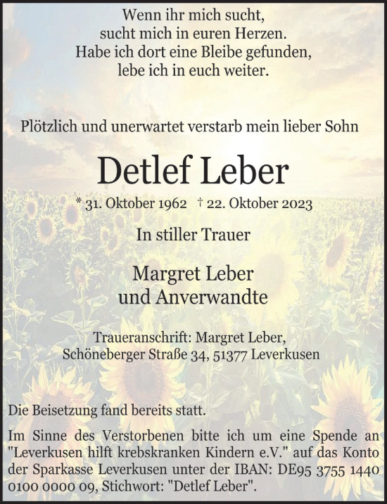 Anzeige von Detlef Leber von  Lokale Informationen 