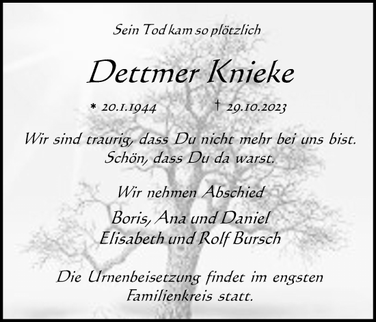 Anzeige von Dettmer Knieke von Kölner Stadt-Anzeiger / Kölnische Rundschau / Express