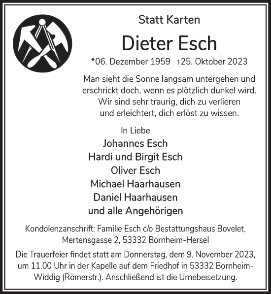 Anzeige von Dieter Esch von  Schaufenster/Blickpunkt 