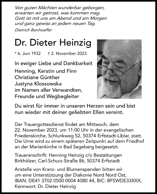 Anzeige von Dieter Heinzig von Kölner Stadt-Anzeiger / Kölnische Rundschau / Express