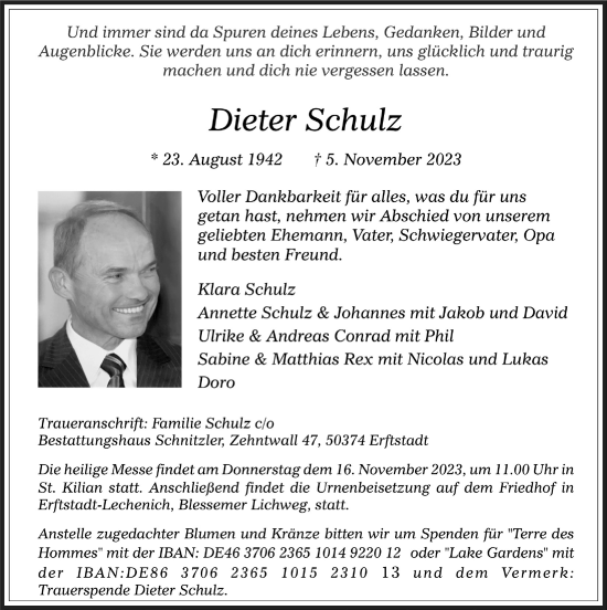 Anzeige von Dieter Schulz von  Werbepost 