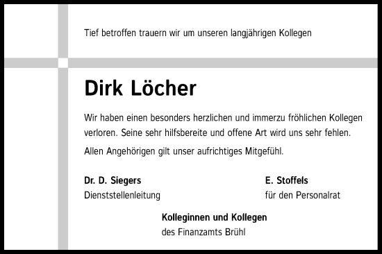 Anzeige von Dirk Löcher von Kölner Stadt-Anzeiger / Kölnische Rundschau / Express