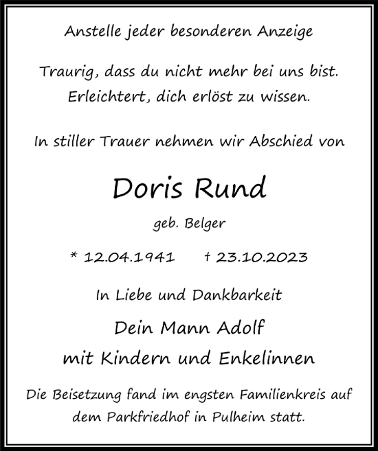 Anzeige von Doris Rund von  Wochenende 