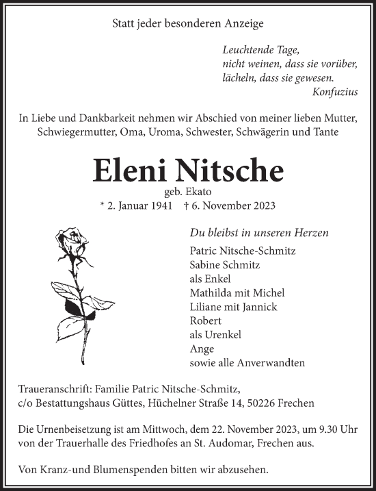 Anzeige von Eleni Nitsche von  Wochenende 