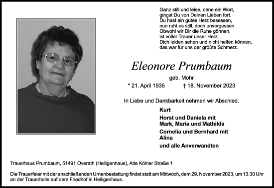 Anzeige von Eleonore Prumbaum von Kölner Stadt-Anzeiger / Kölnische Rundschau / Express