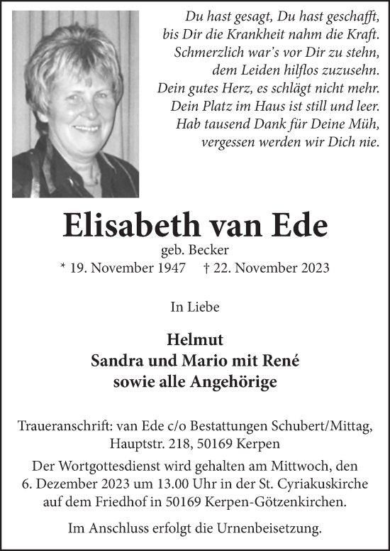 Anzeige von Elisabeth van Ede von  Werbepost 