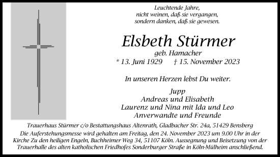 Anzeige von Elsbeth Stürmer von Kölner Stadt-Anzeiger / Kölnische Rundschau / Express