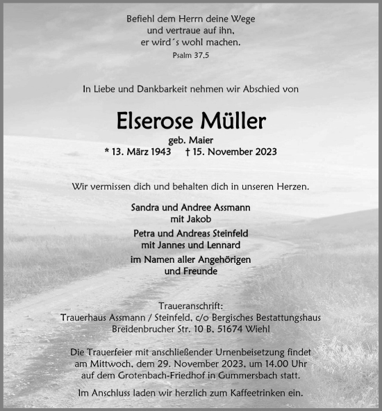 Anzeige von Elserose Müller von  Anzeigen Echo 