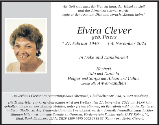 Anzeige von Elvira Clever von  Bergisches Handelsblatt 