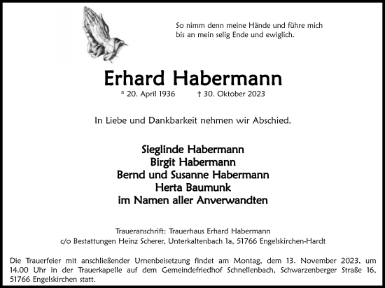 Anzeige von Erhard Habermann von Kölner Stadt-Anzeiger / Kölnische Rundschau / Express