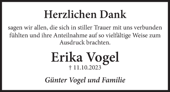 Anzeige von Erika Vogel von  EXPRESS - Die Woche 