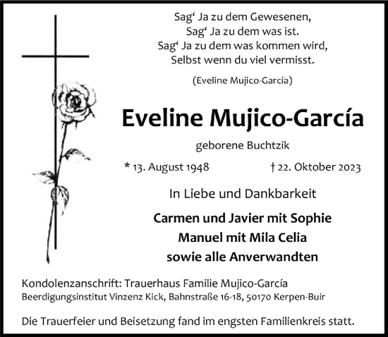 Anzeige von Eveline Mujico-Garcia von  Werbepost 