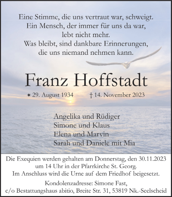 Anzeige von Franz Hoffstadt von  Extra Blatt 
