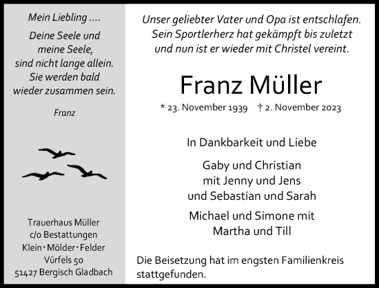 Anzeige von Franz Müller von Kölner Stadt-Anzeiger / Kölnische Rundschau / Express